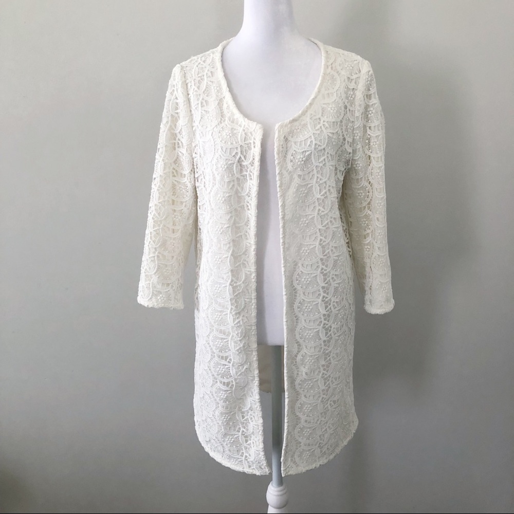 Zara White Crochet Lace Blazer Jacket Size Large